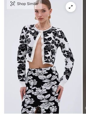 AKIRA Black & White Floral Cropped Cardigan and skirt